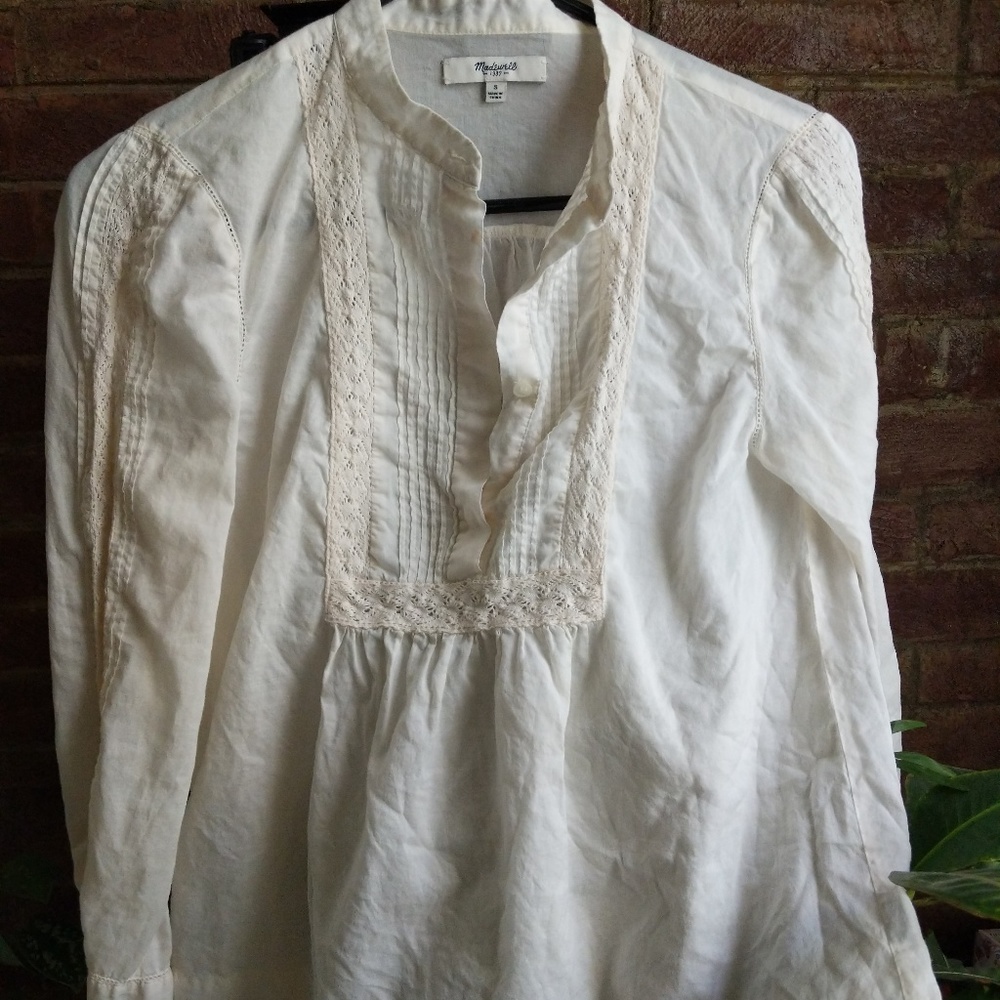 Madewell XS White Babydoll Boho Long-Sleeve Blouse